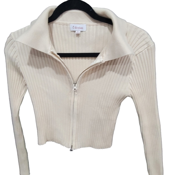 8 Birdies Sweaters 8 Birdies Beige Tan Ribbed Crop Cardigan Top Zip